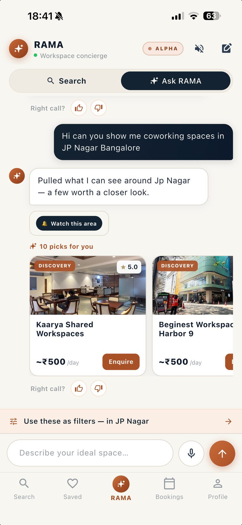 RAMA concierge answering a workspace brief with ranked picks