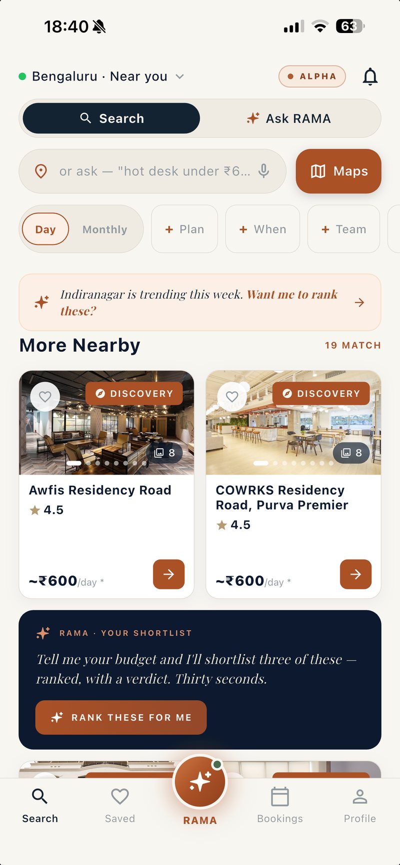 78flex workspace search results with filters