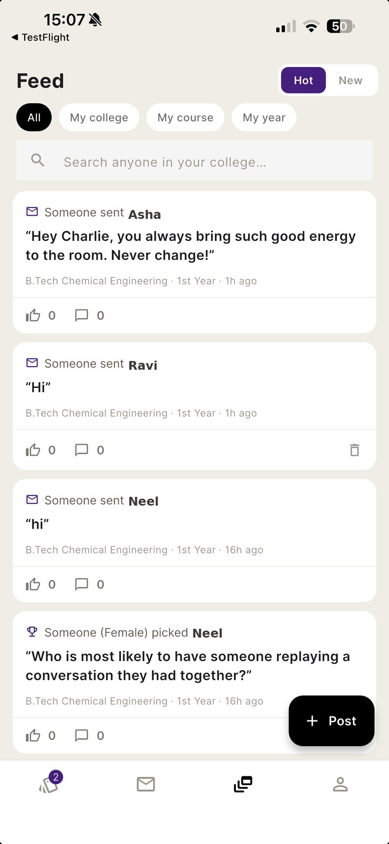 SEEK anonymous feed of messages and nominations