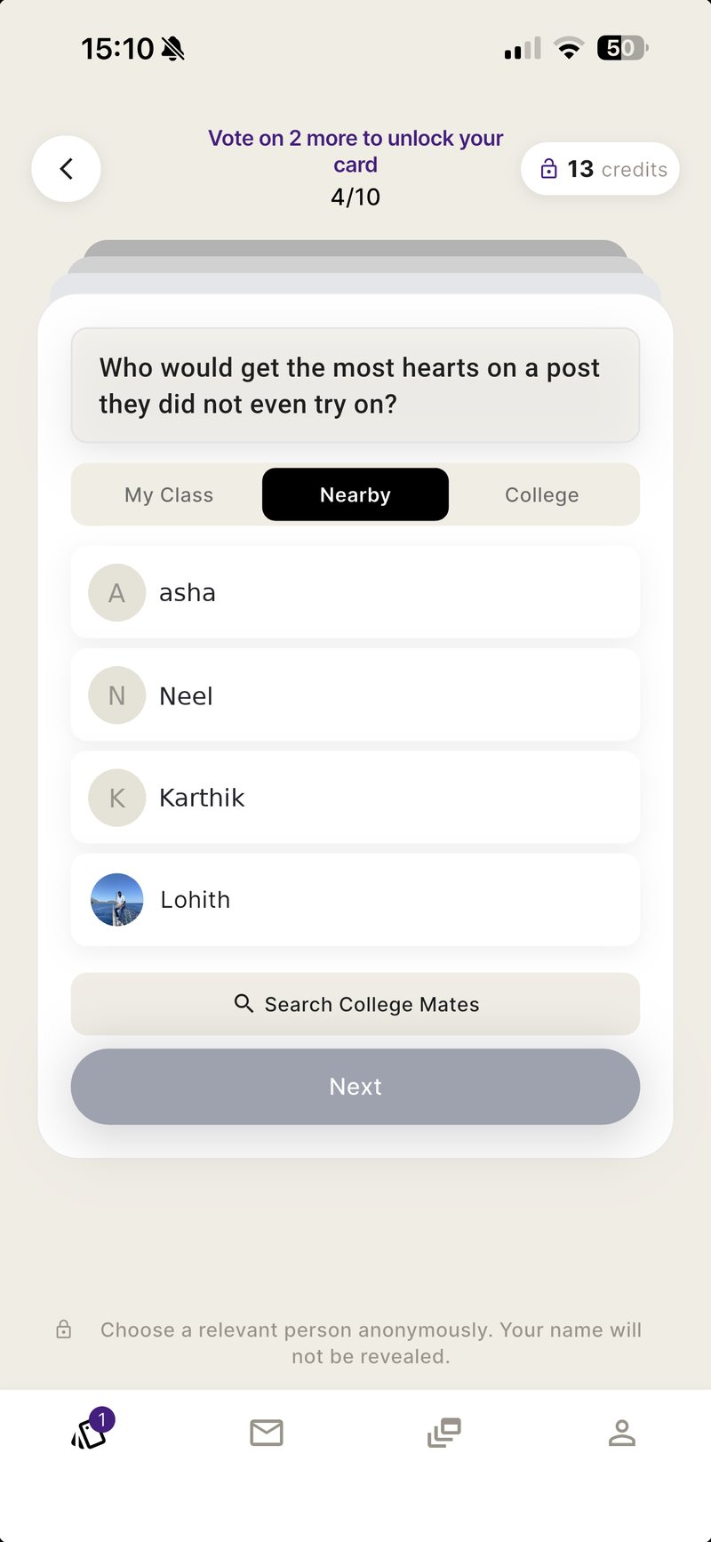 SEEK nomination card asking who to pick, anonymously